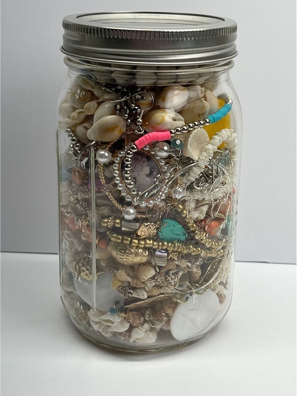 A- Mermaid Core Summer Aesthetic Themed Jewelry Jar 2 Lb Of Beautiful Jewelry